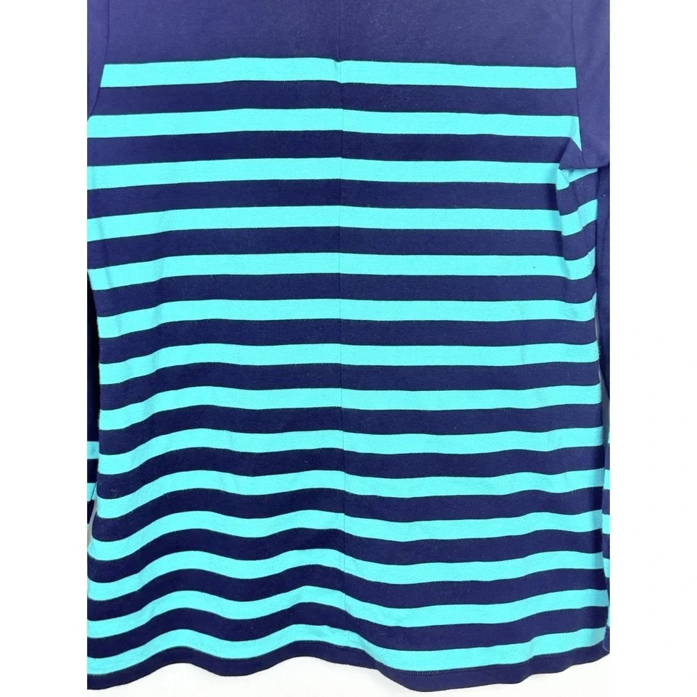 Talbots Striped Mock Neck Top Womens Large Blue Teal Cotton Modal Stretch Knit